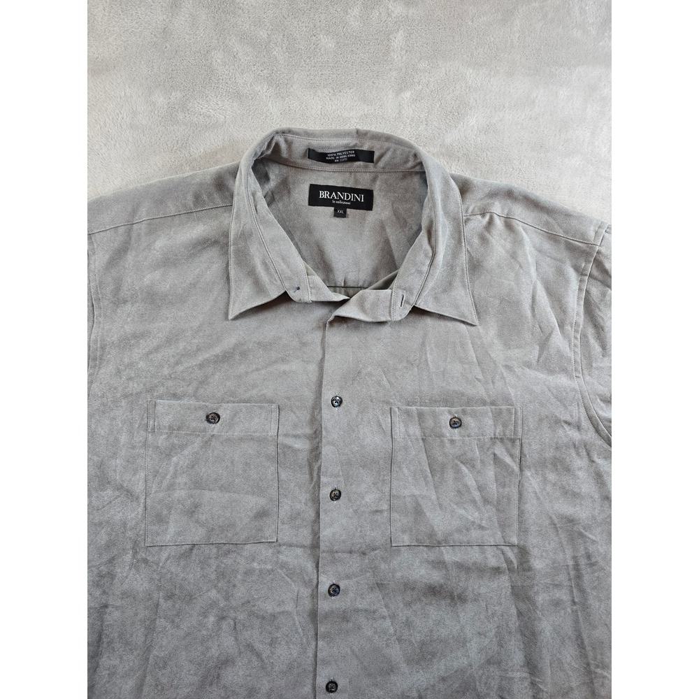 Brandini Shirt Mens XXL 2XL Gray Faux Suede Button Up Long Sleeve Pocket
